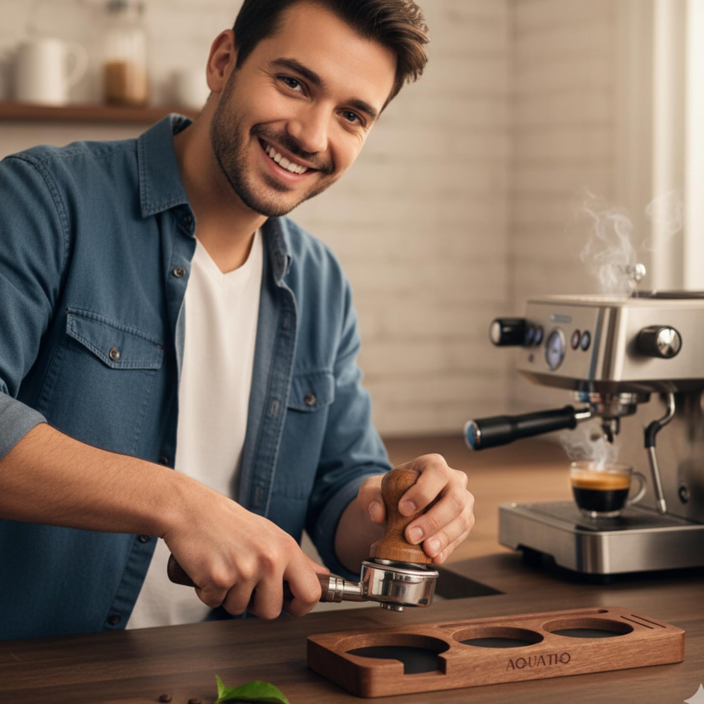 51-58 mm Wide Espresso Tamping Mat - Wooden Coffee Tamping Station - Espresso Accessories for Baristas, Gift for Coffee Lovers