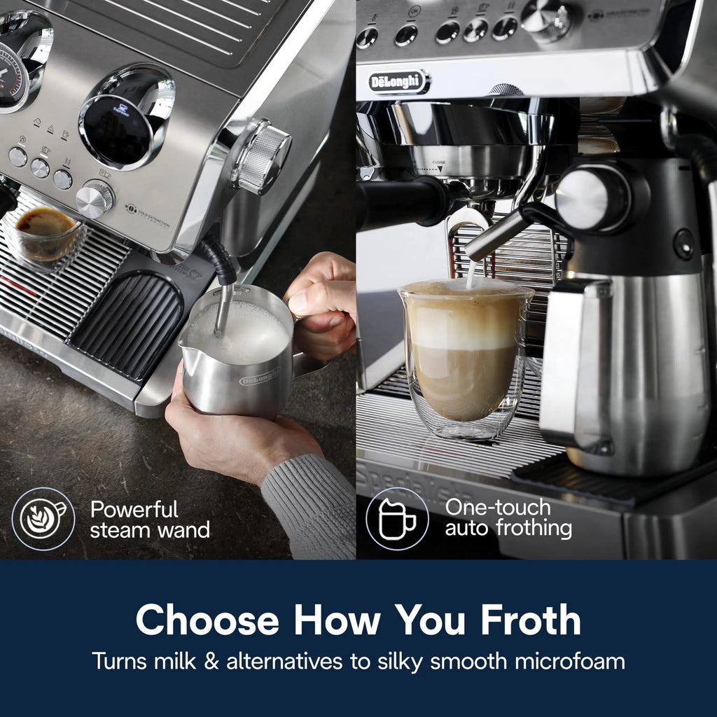 De'Longhi La Specialista Opera Espresso Machine – Cold Brew & Espresso Maker with Smart Tamping, Burr Grinder, Milk Steam Wand/Frother & 19-Bar Pressure – For Lattes & Cappuccinos - Crema Peaks Coffee