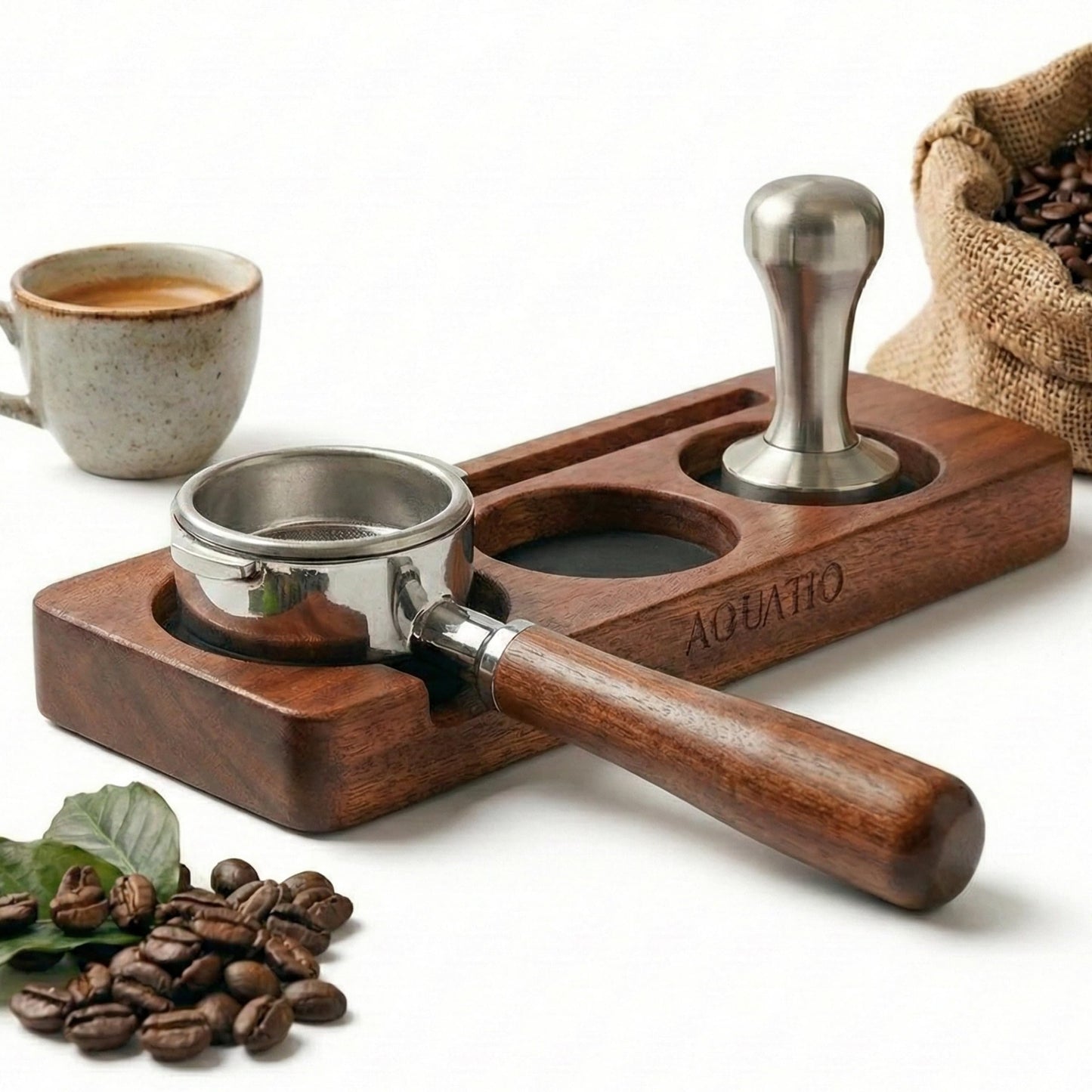 51-58 mm Wide Espresso Tamping Mat - Wooden Coffee Tamping Station - Espresso Accessories for Baristas, Gift for Coffee Lovers