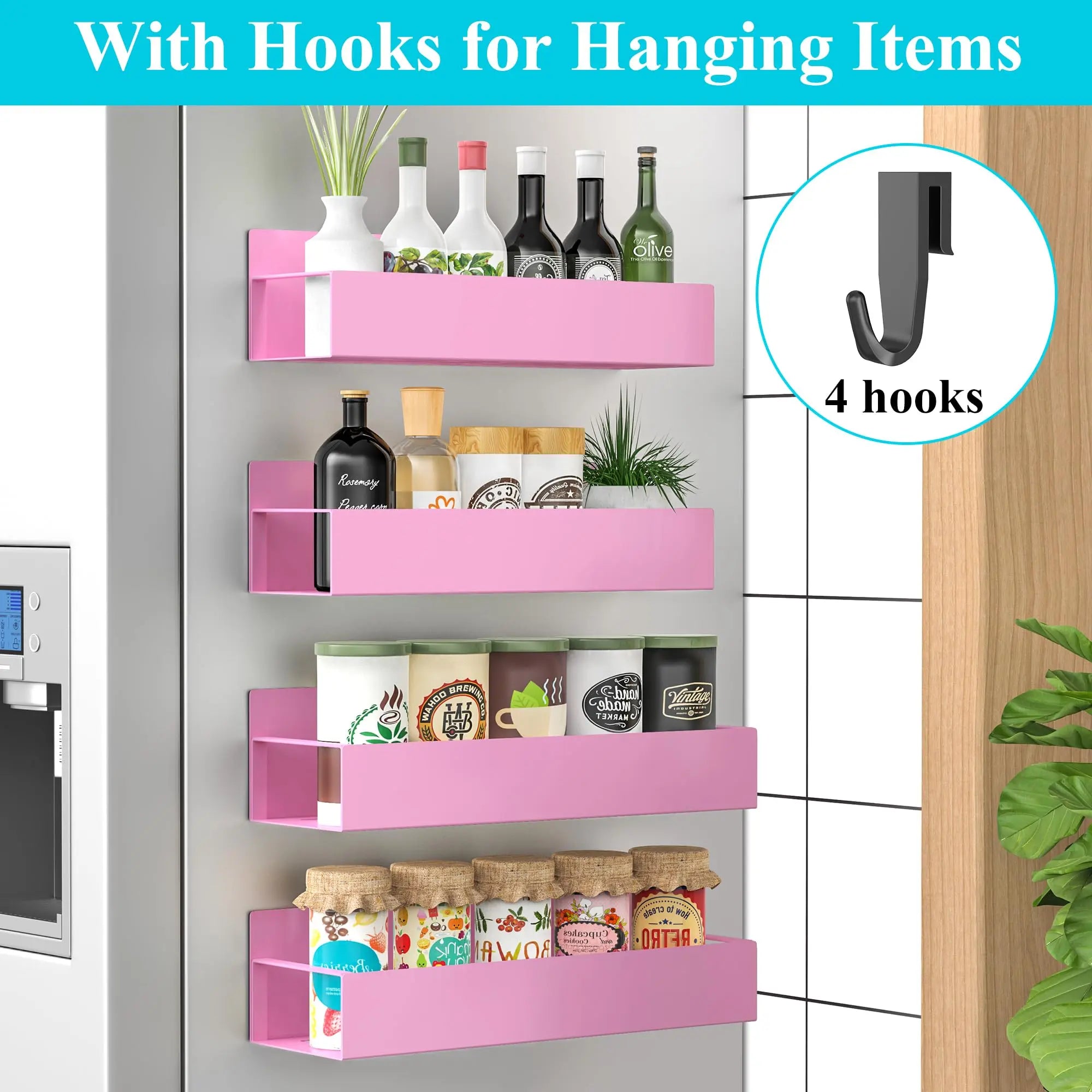 4 Pack Metal Magnetic Spice Storage Rack Organizer for Refrigerator and Oven, Black Fridge Organizers and Storage - Crema Peaks Coffee