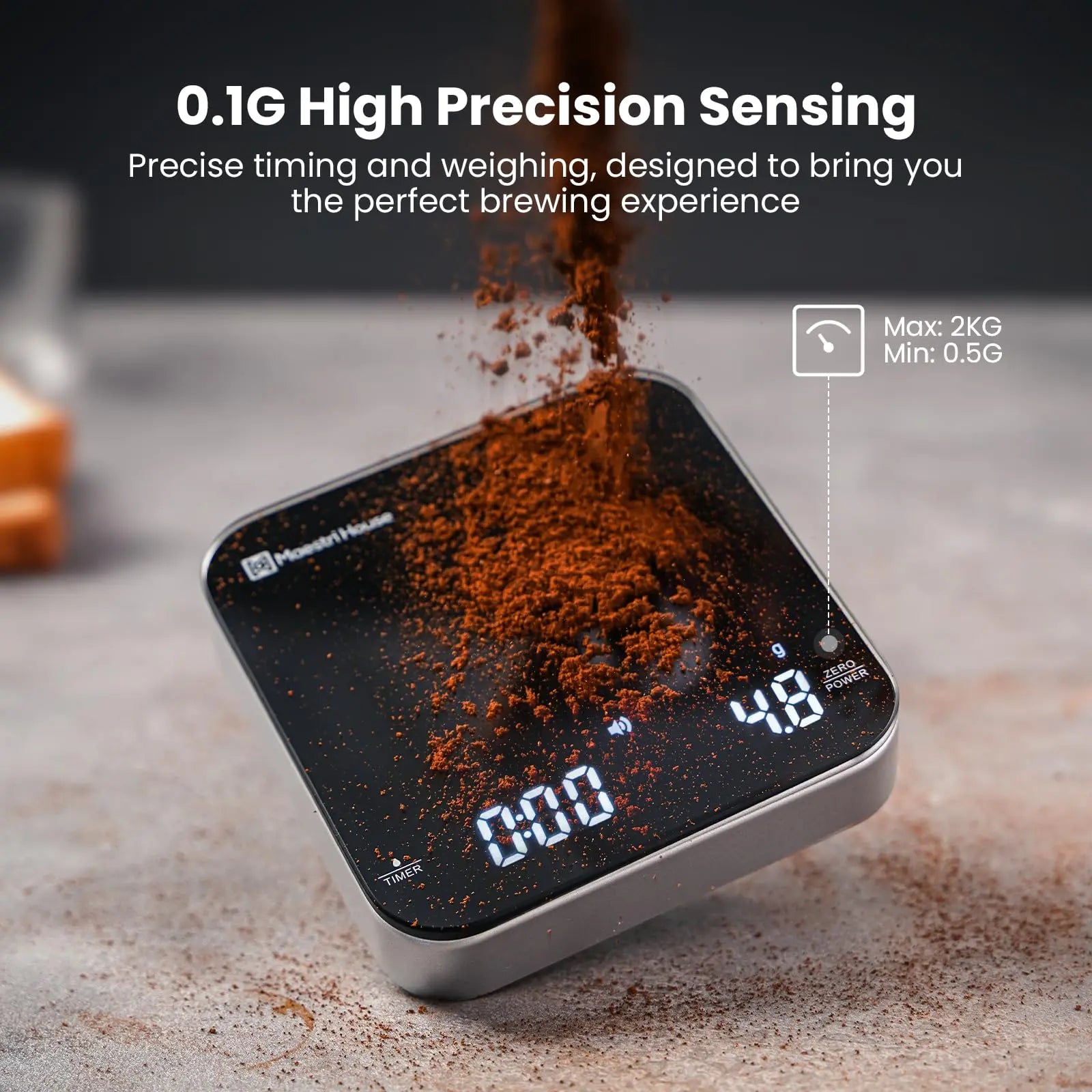 Maestri House Mini Coffee Scale with Timer, USB-C Rechargeable Espresso Scale, 2kg/0.1g Accurate Scale for Espresso and Pour-Over Coffee, Portable Digital Kitchen Scale with Auto Timer (Black&Silver) - Crema Peaks Coffee
