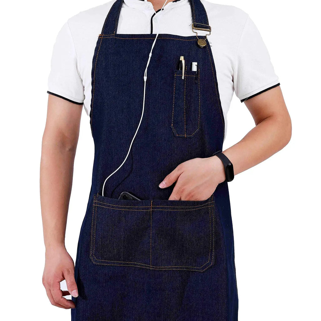 Canvas Cross Back Chef Cotton Aprons for Men Women with Large Pockets - Crema Peaks Coffee