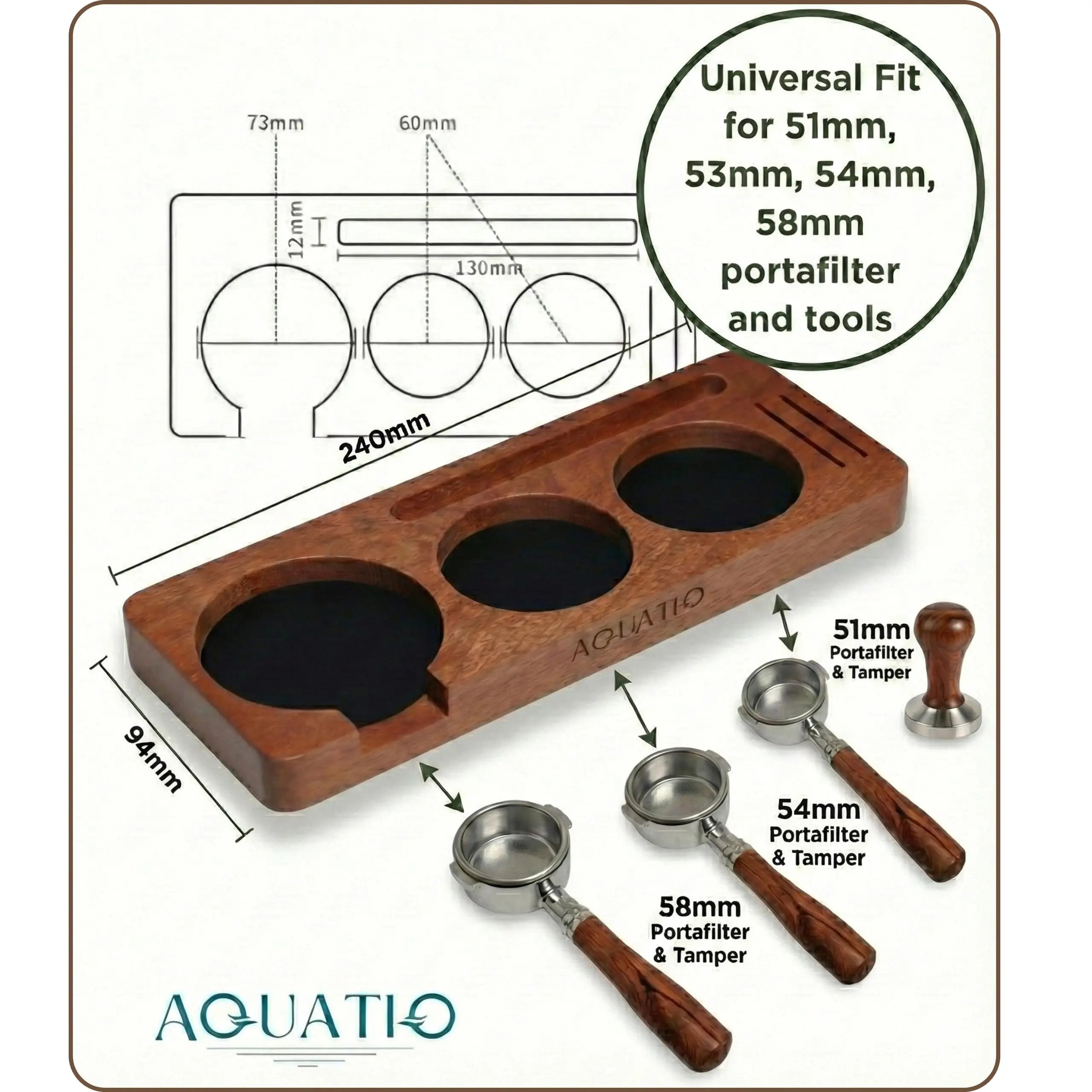 51-58 mm Wide Espresso Tamping Mat - Wooden Coffee Tamping Station - Espresso Accessories for Baristas, Gift for Coffee Lovers - Crema Peaks Coffee