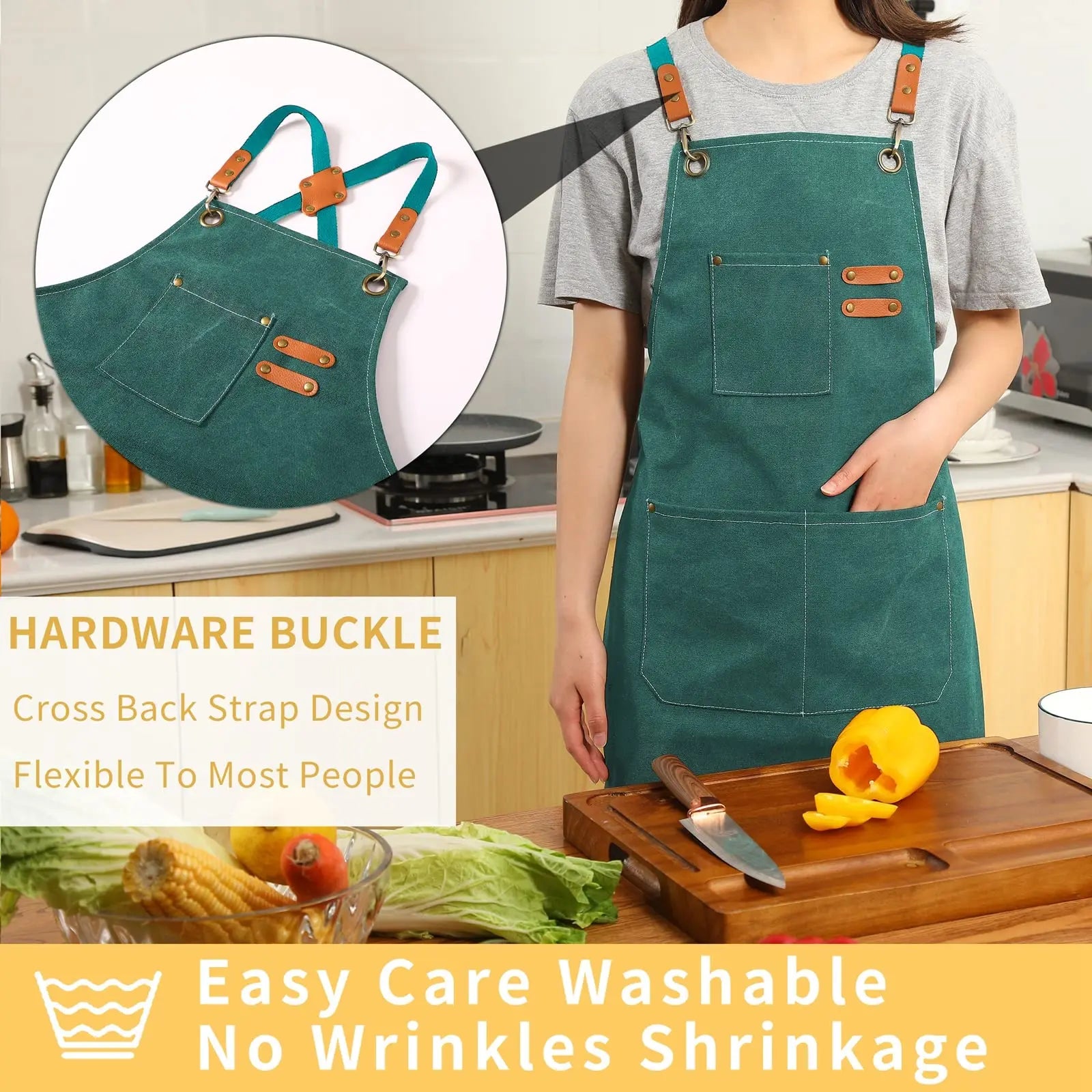 Canvas Cross Back Chef Cotton Aprons for Men Women with Large Pockets - Crema Peaks Coffee