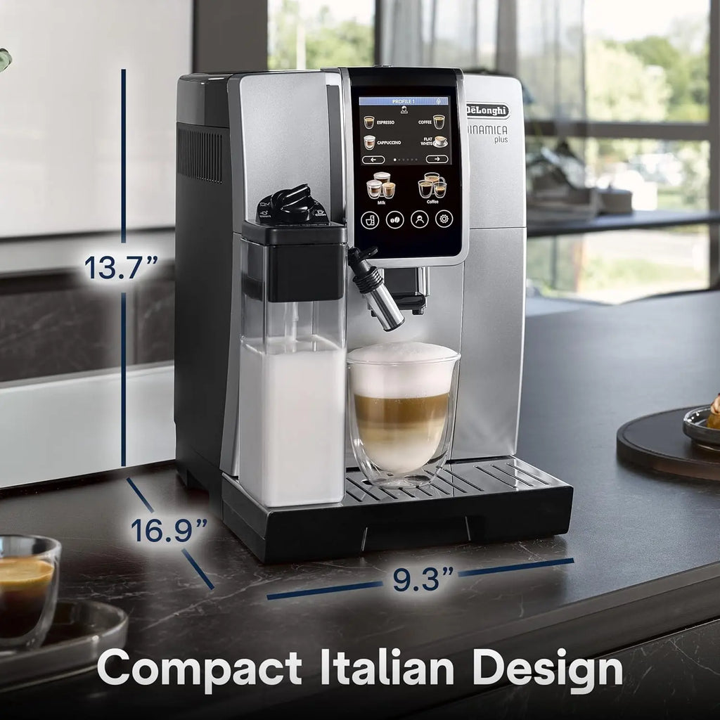De'Longhi Dinamica Plus Fully Automatic Espresso Machine - Brew Personalized Coffee for up to 4 User Profiles, 24+ Recipes, Built in Grinder & Automatic Milk Steam Wand with 3 Frother Modes - Crema Peaks Coffee