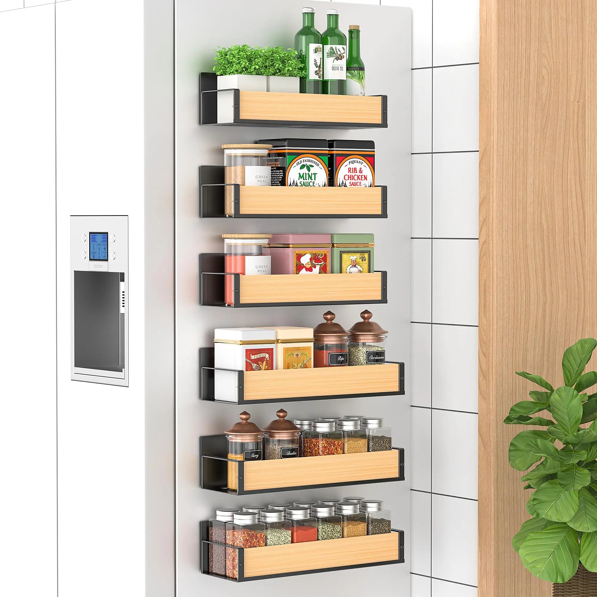4 Pack Metal Magnetic Spice Storage Rack Organizer for Refrigerator and Oven, Black Fridge Organizers and Storage - Crema Peaks Coffee