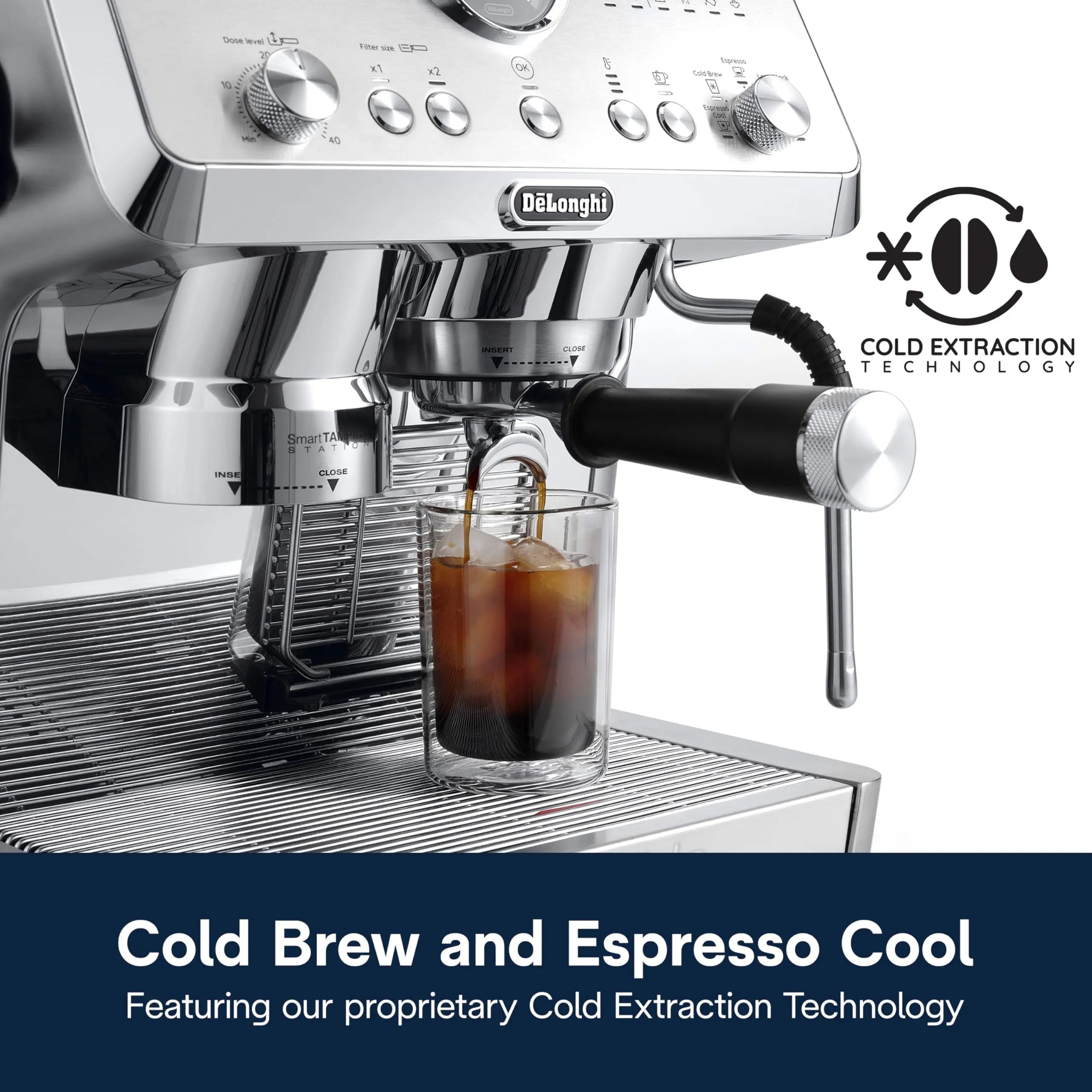 De'Longhi La Specialista Opera Espresso Machine – Cold Brew & Espresso Maker with Smart Tamping, Burr Grinder, Milk Steam Wand/Frother & 19-Bar Pressure – For Lattes & Cappuccinos - Crema Peaks Coffee