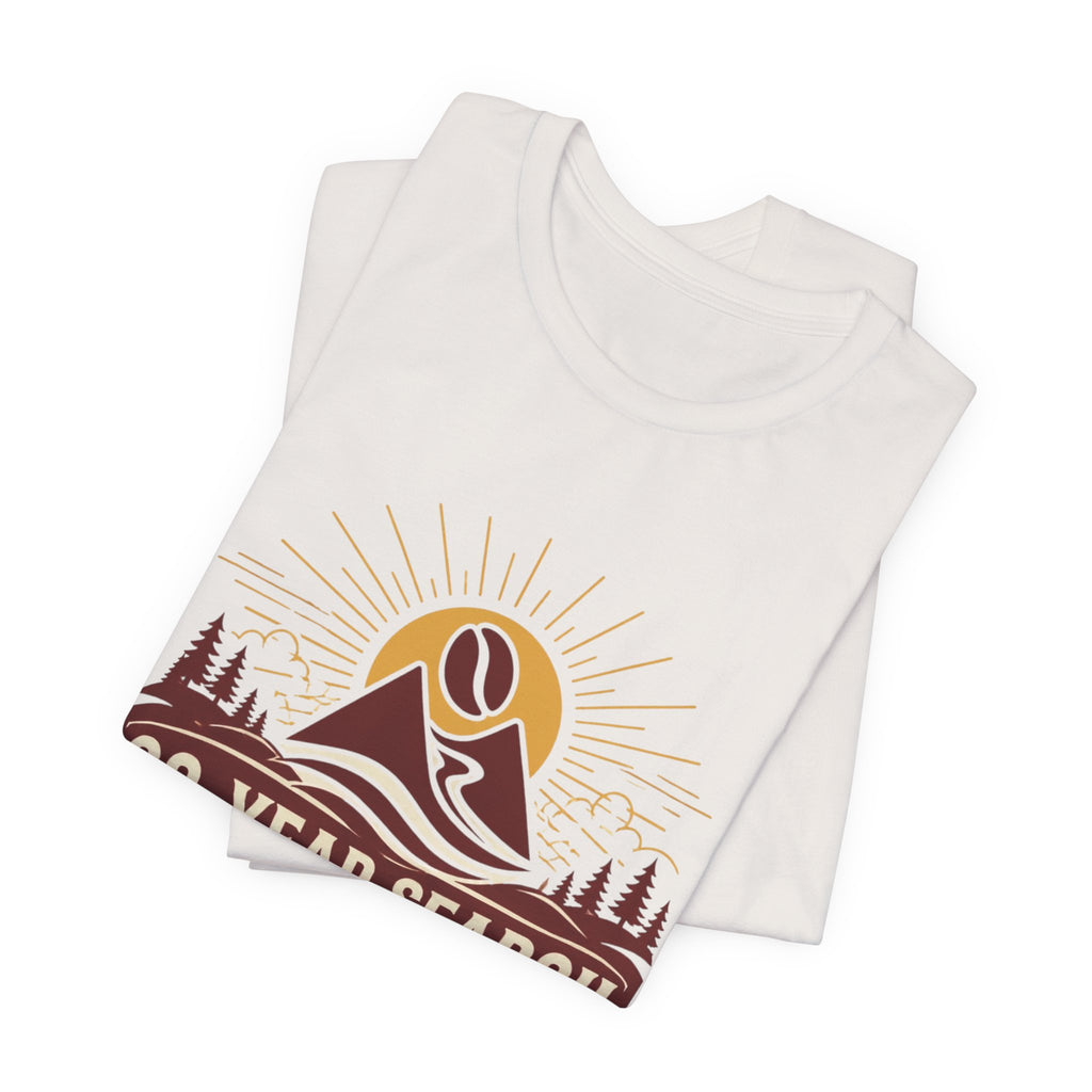 Coffee Adventure T‑Shirt — "30‑Year Search for Great Coffee" Vintage Mountain Graphic
