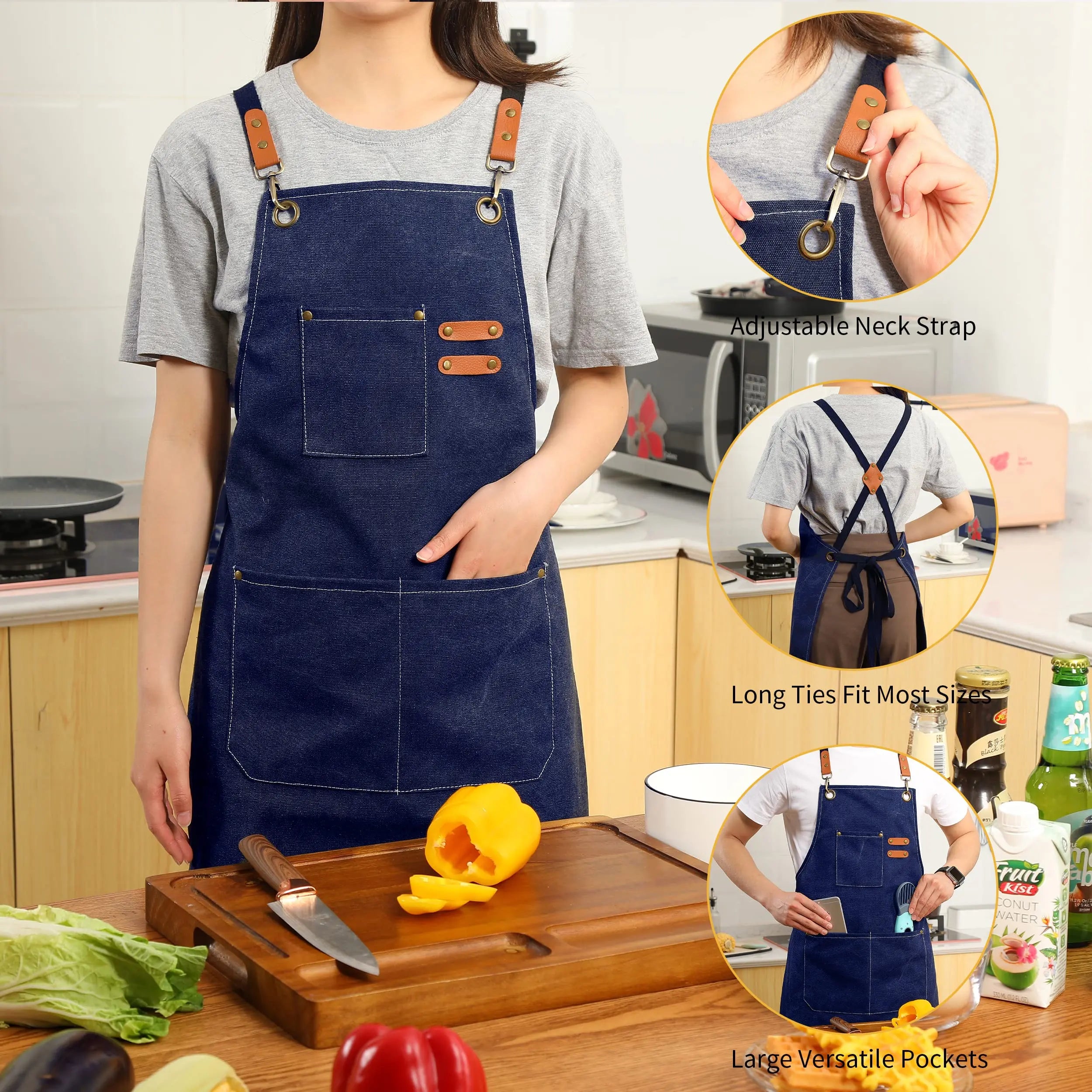 Canvas Cross Back Chef Cotton Aprons for Men Women with Large Pockets - Crema Peaks Coffee