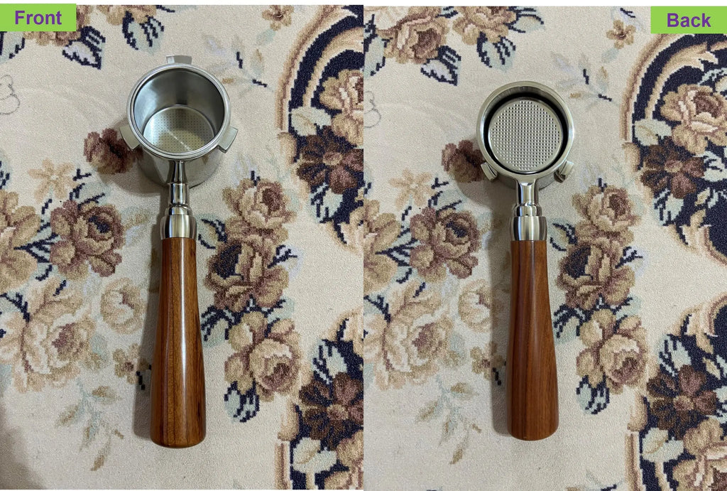 58mm Bottomless Portafilter Compatible with E61 Grouphead Flair 58, ECM, Rocket Espresso Machine Stainless Steel Naked Portafilter with Filter Basket Handle-Wooden, Rosewooden - Crema Peaks Coffee