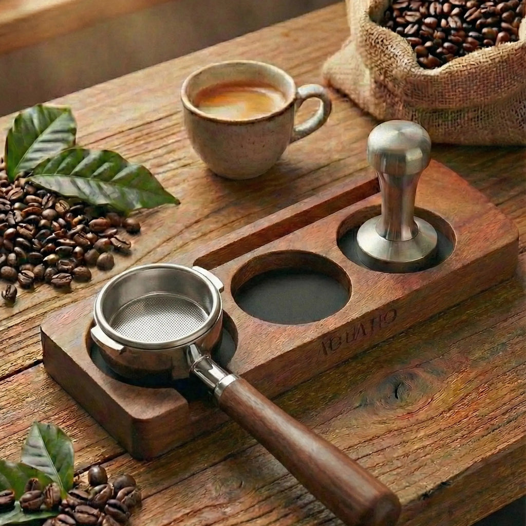 51-58 mm Wide Espresso Tamping Mat - Wooden Coffee Tamping Station - Espresso Accessories for Baristas, Gift for Coffee Lovers - Crema Peaks Coffee