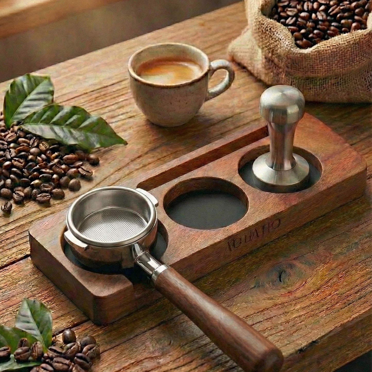 51-58 mm Wide Espresso Tamping Mat - Wooden Coffee Tamping Station - Espresso Accessories for Baristas, Gift for Coffee Lovers