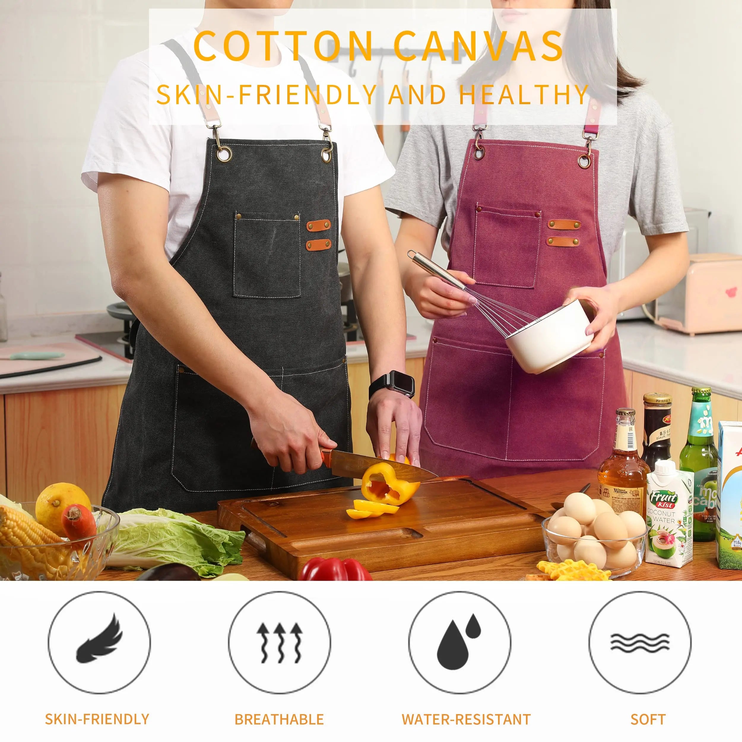 Canvas Cross Back Chef Cotton Aprons for Men Women with Large Pockets - Crema Peaks Coffee