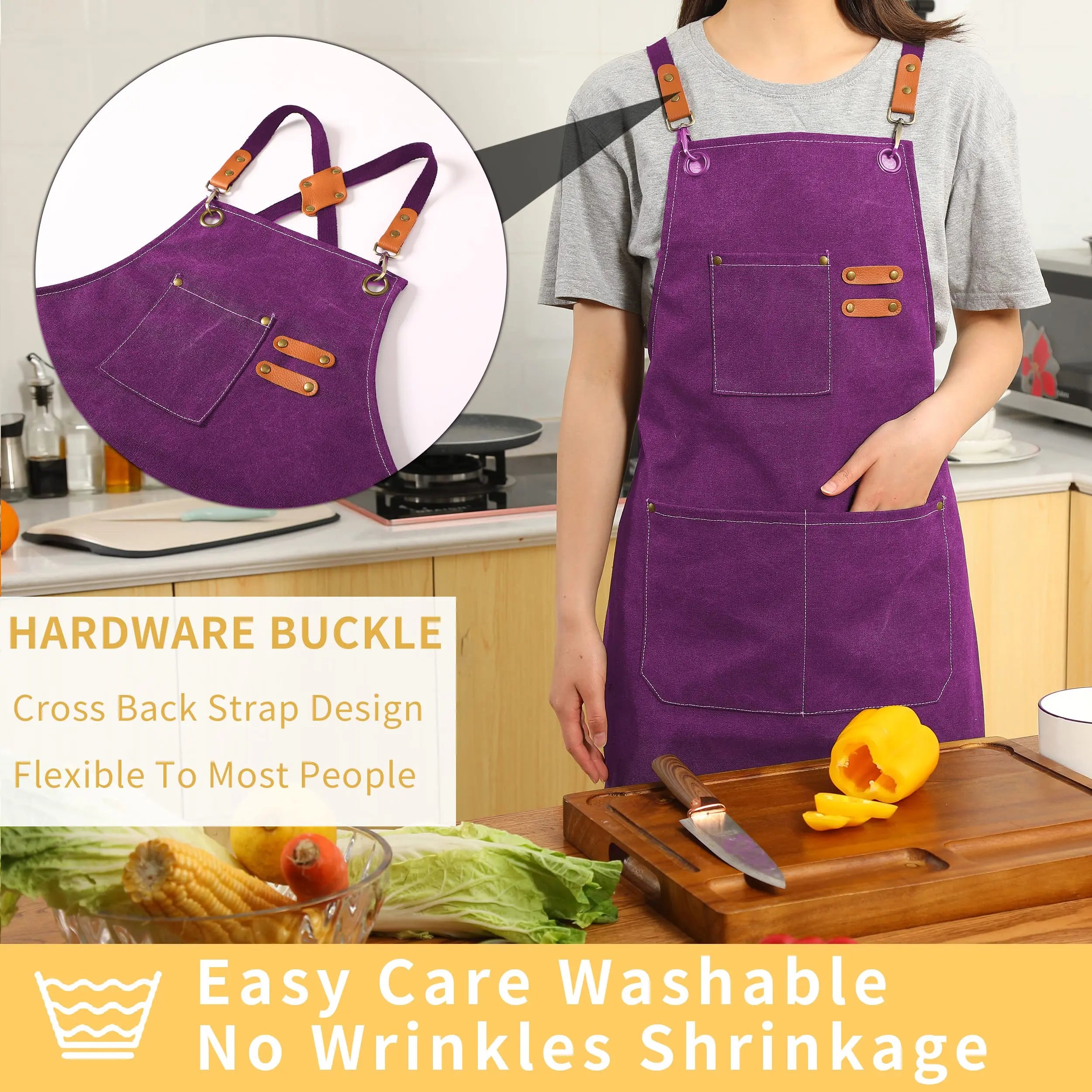 Canvas Cross Back Chef Cotton Aprons for Men Women with Large Pockets - Crema Peaks Coffee