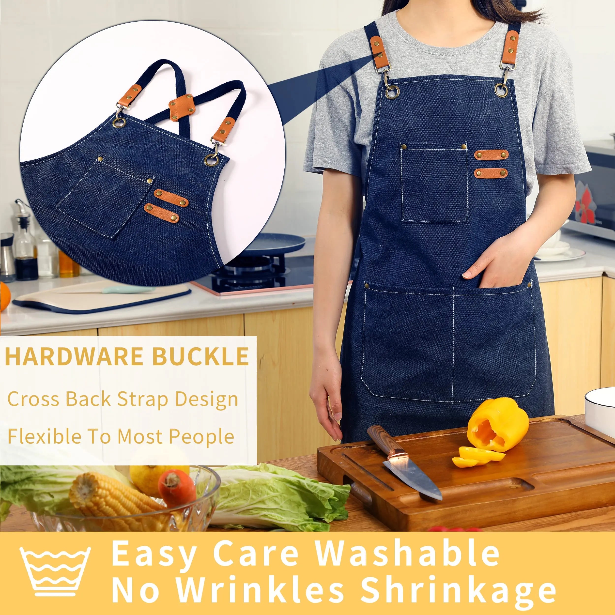 Canvas Cross Back Chef Cotton Aprons for Men Women with Large Pockets - Crema Peaks Coffee