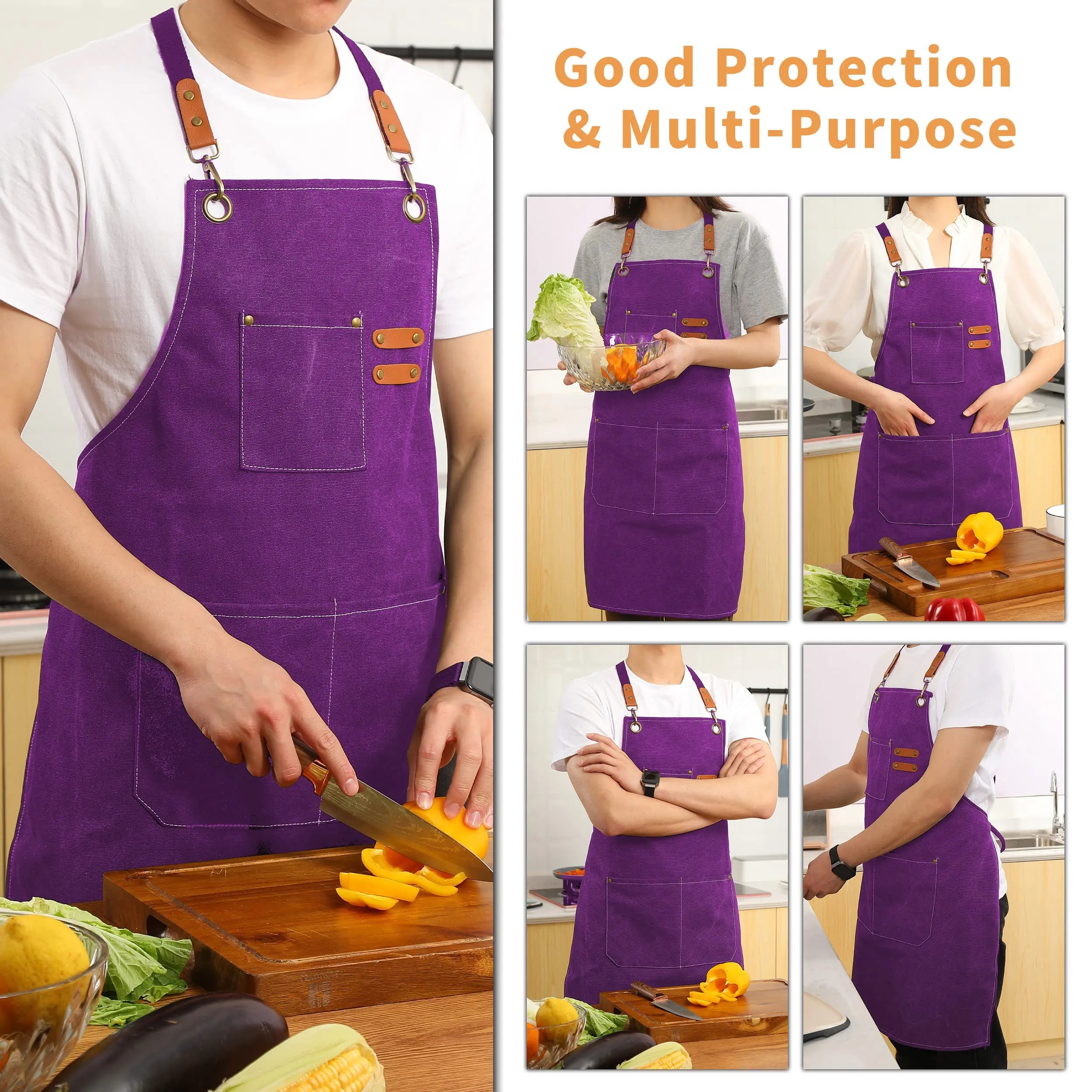 Canvas Cross Back Chef Cotton Aprons for Men Women with Large Pockets - Crema Peaks Coffee