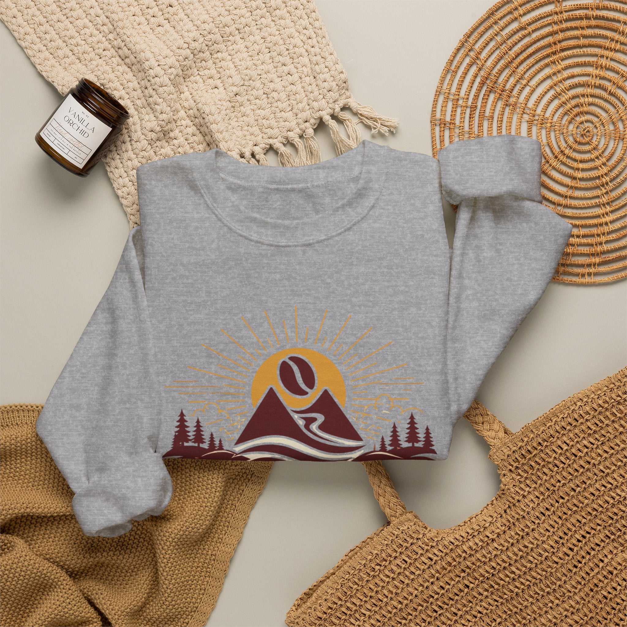 Coffee Adventure Sweatshirt — "30-Year Search for Great Coffee" Retro Mountain Crewneck