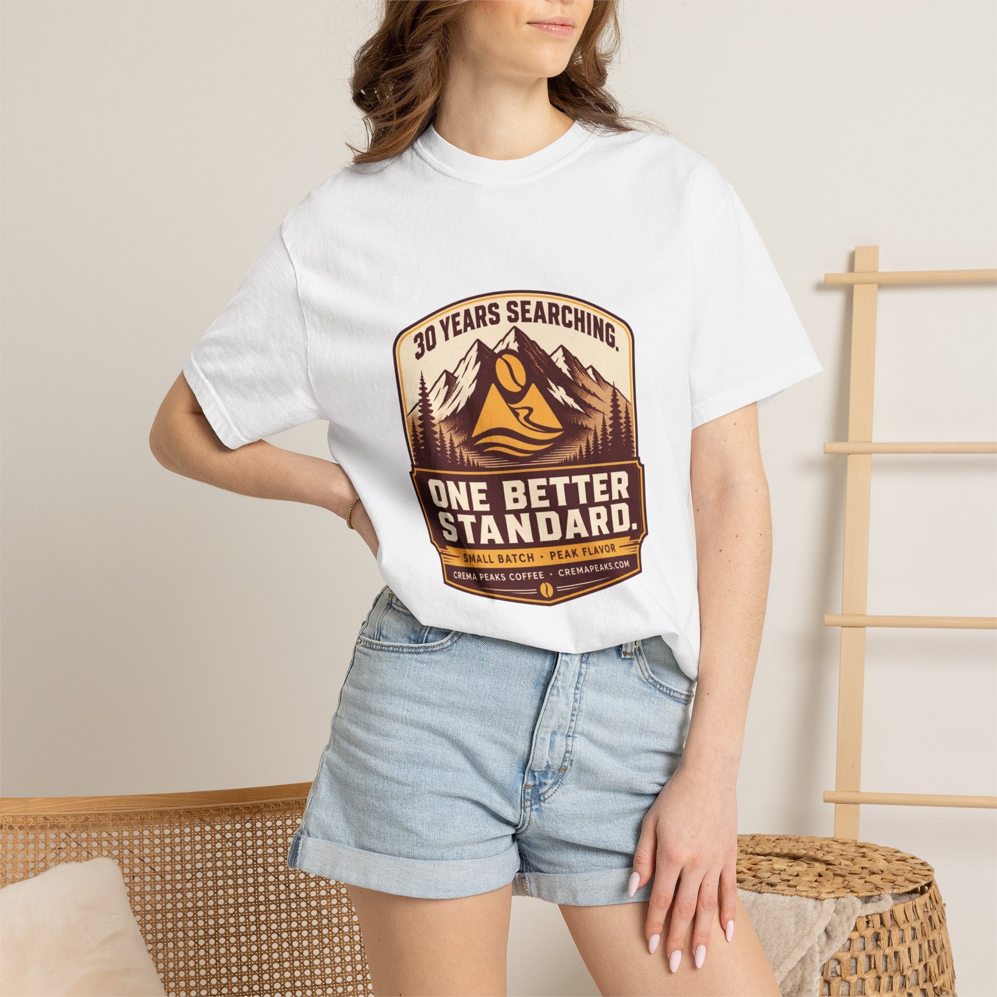 T-Shirt — 'One Better Standard' Vintage Mountain Badge Tee