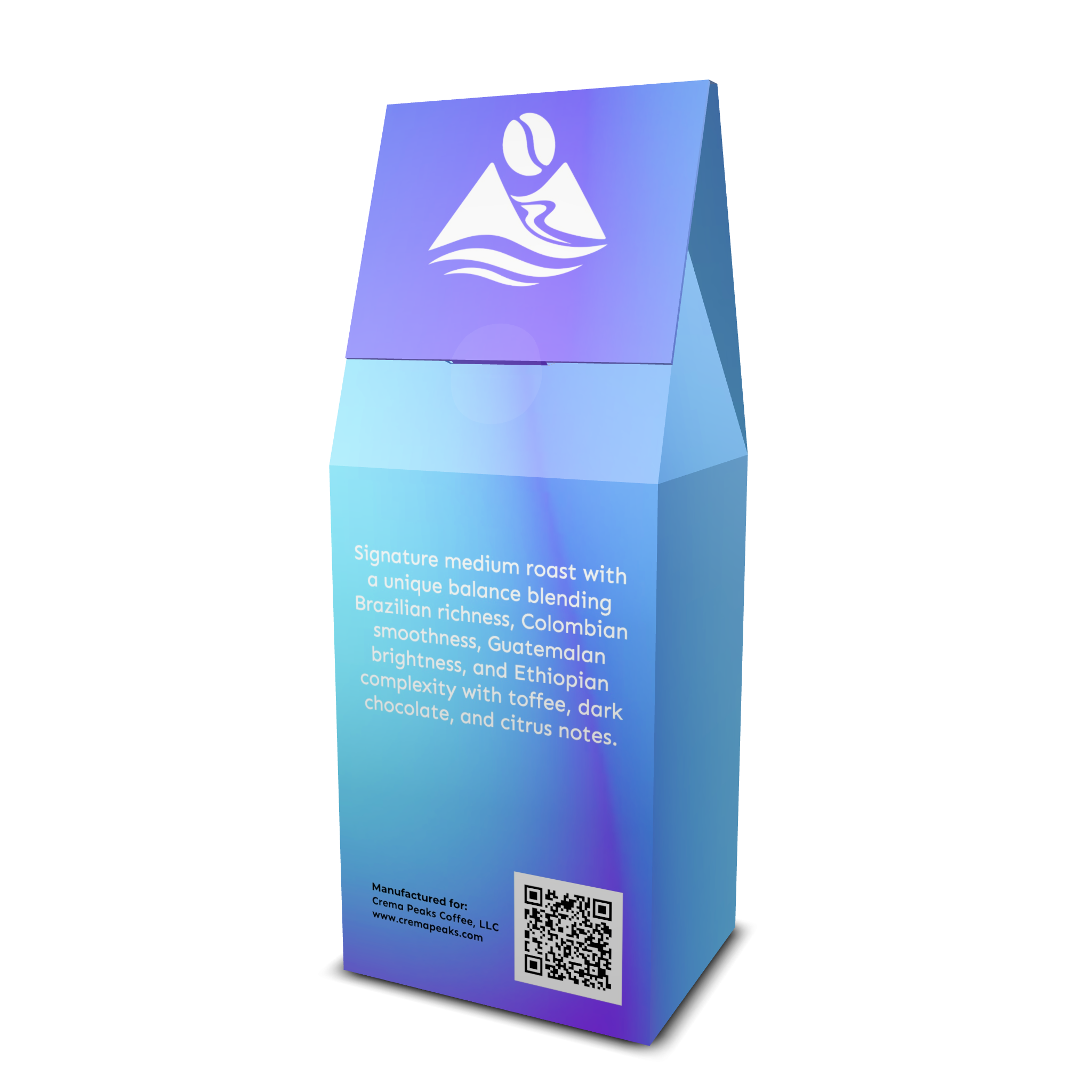 Adventure Blend Coffee, Four Country Medium Roast Built for Exploration. Toffee depth, dark chocolate richness, and citrus lift. Layered complexity without compromise. - Crema Peaks Coffee