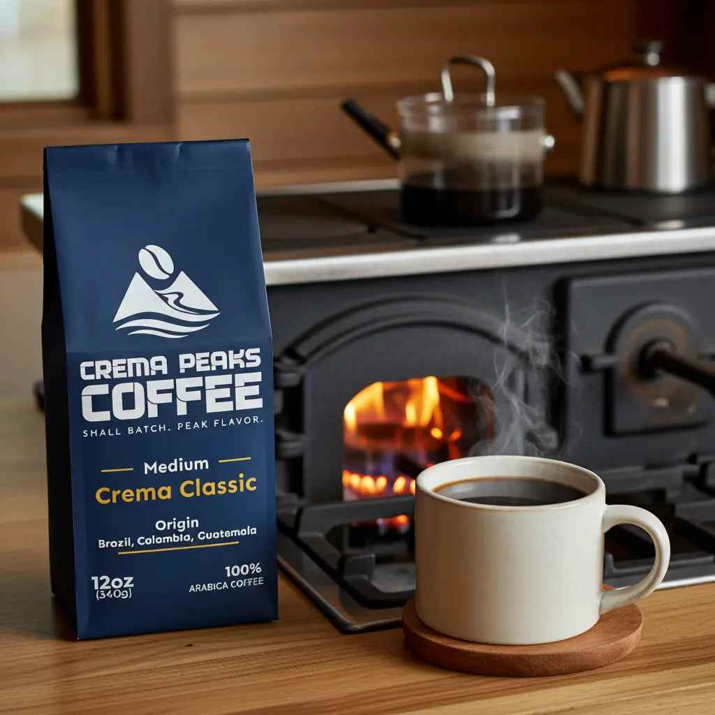 Crema Classic, Your Everyday Coffee — Elevated. Rich praline sweetness with a smooth, balanced finish. - Crema Peaks Coffee