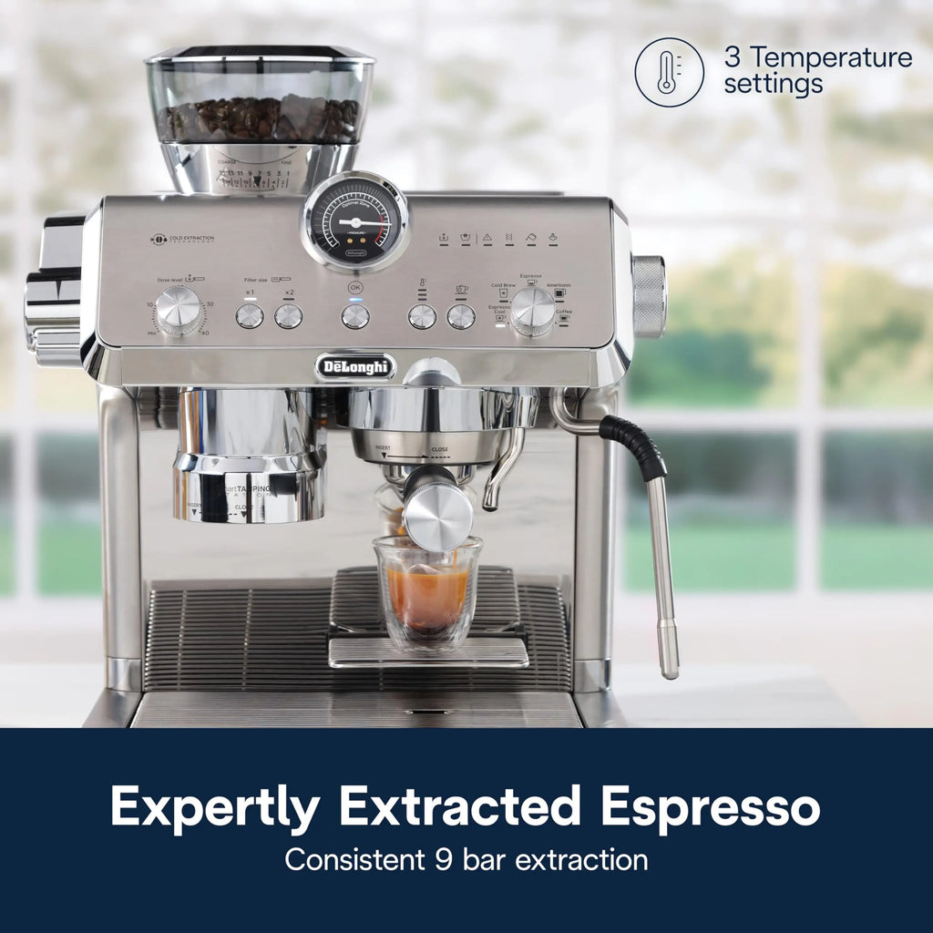 De'Longhi La Specialista Opera Espresso Machine – Cold Brew & Espresso Maker with Smart Tamping, Burr Grinder, Milk Steam Wand/Frother & 19-Bar Pressure – For Lattes & Cappuccinos - Crema Peaks Coffee