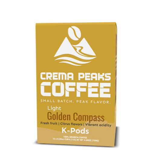 Golden Compass Pods (12), Floral & Elegant Light Roast, Delicate Brightness. Remarkable Smoothness. - Crema Peaks Coffee