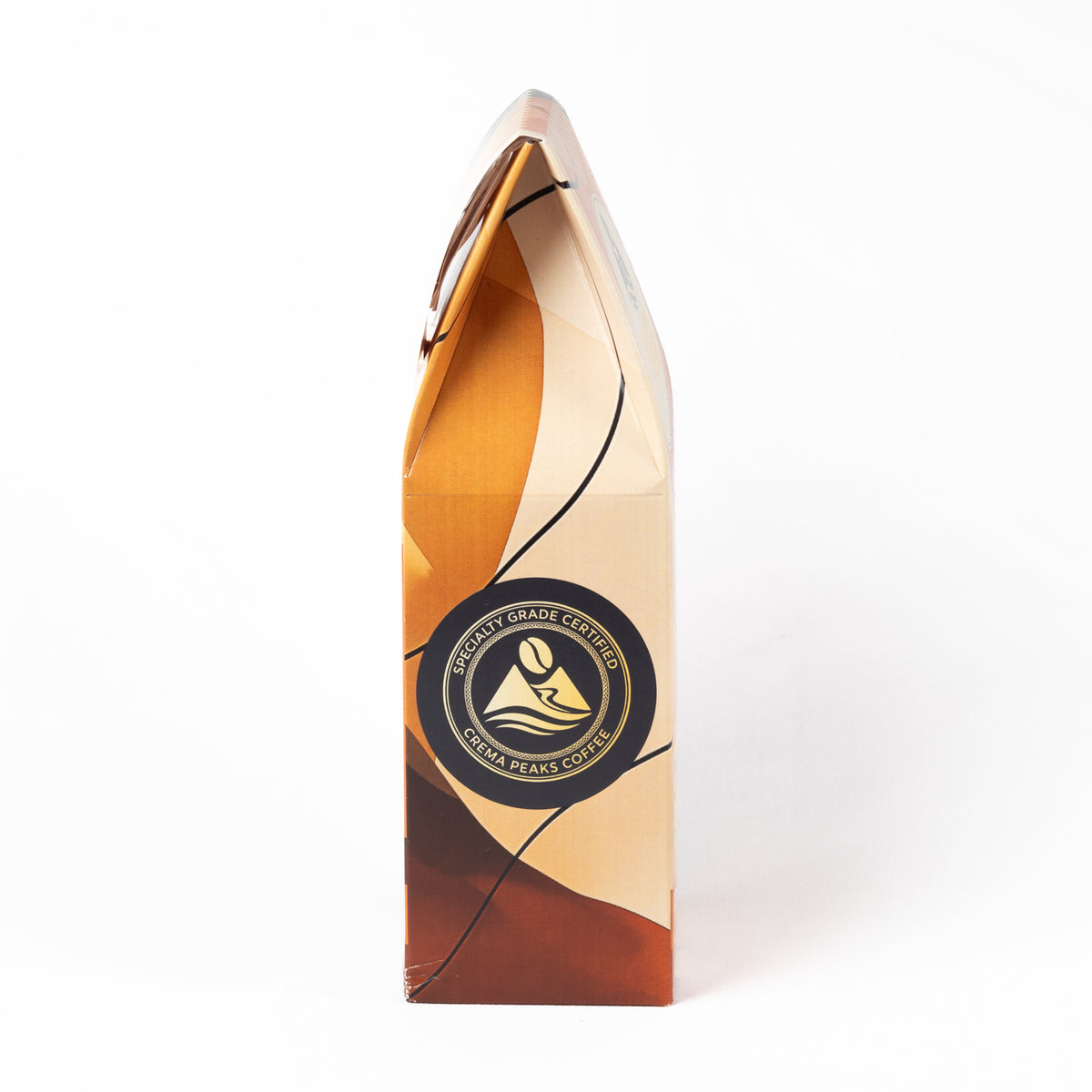 A single upright coffee bag with a pointed top, shown on a clean white background. The packaging features a cream and orange abstract design with a black circular logo reading 'Handcrafted Coffee' and 'Yemen Plain Coffee'.