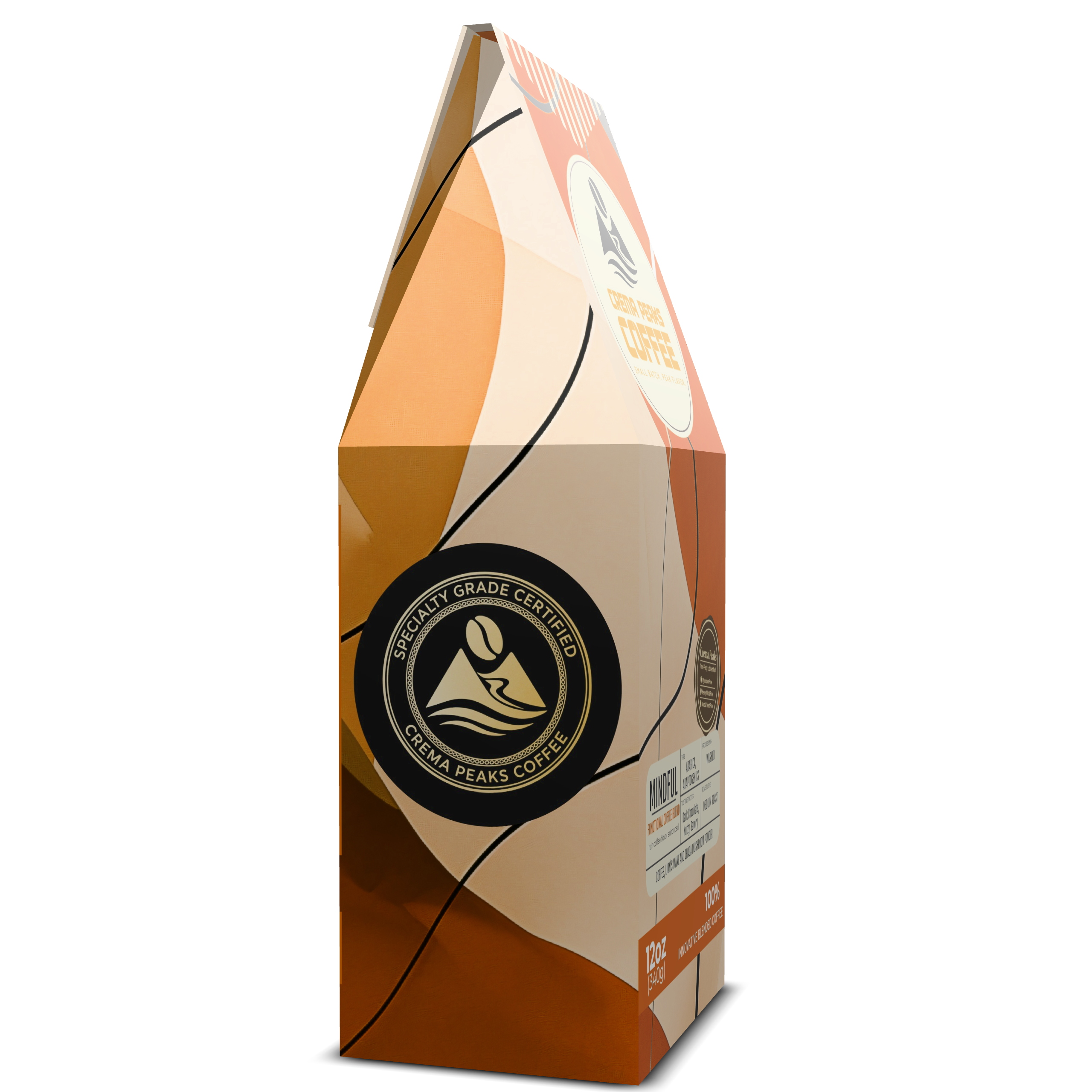 Coffee packaging with a visible brand logo on a white background