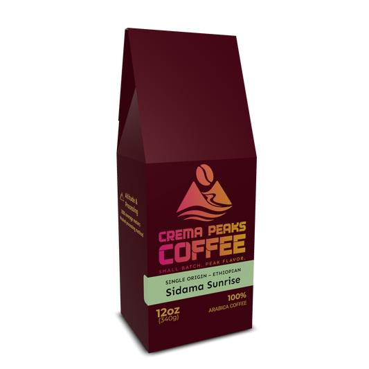 Sidama Sunrise-Ethiopian (SO), Our 2026 addition: Bright light roast beautifully aromatic, filled with ripe berries, delicate florals, and wine-like sweetness. - Crema Peaks Coffee