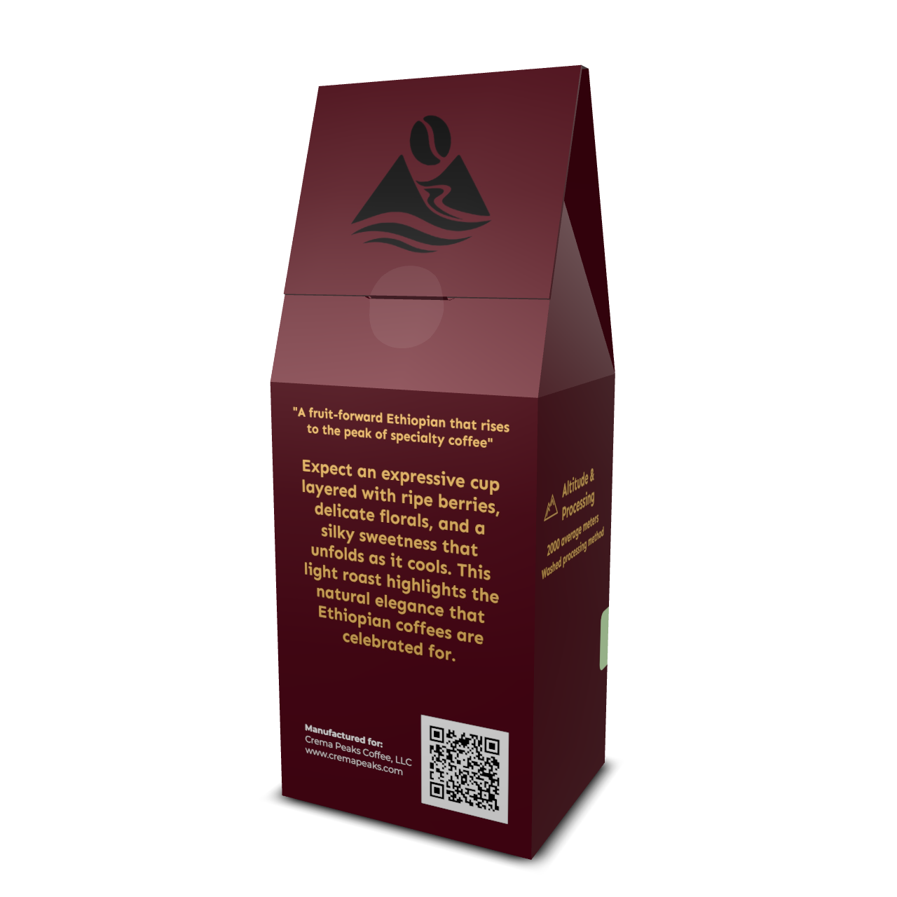 Sidama Sunrise-Ethiopian (SO), Our 2026 addition: Bright light roast beautifully aromatic, filled with ripe berries, delicate florals, and wine-like sweetness. - Crema Peaks Coffee