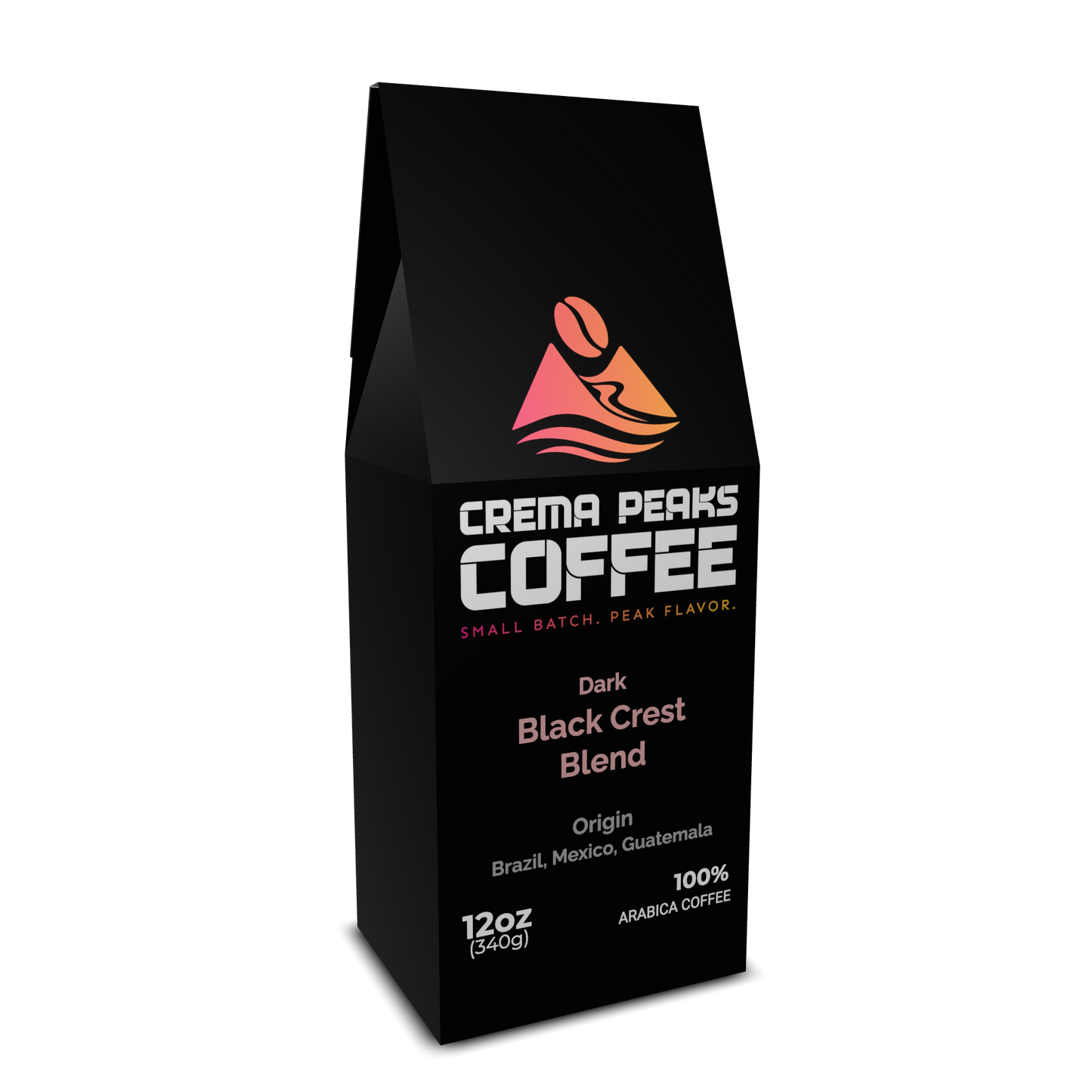 Black Crest Blend, Bold Depth. Balanced Finish. Remarkably Smooth. Baker’s chocolate and caramelized sweetness. Also espresso-ready. - Crema Peaks Coffee