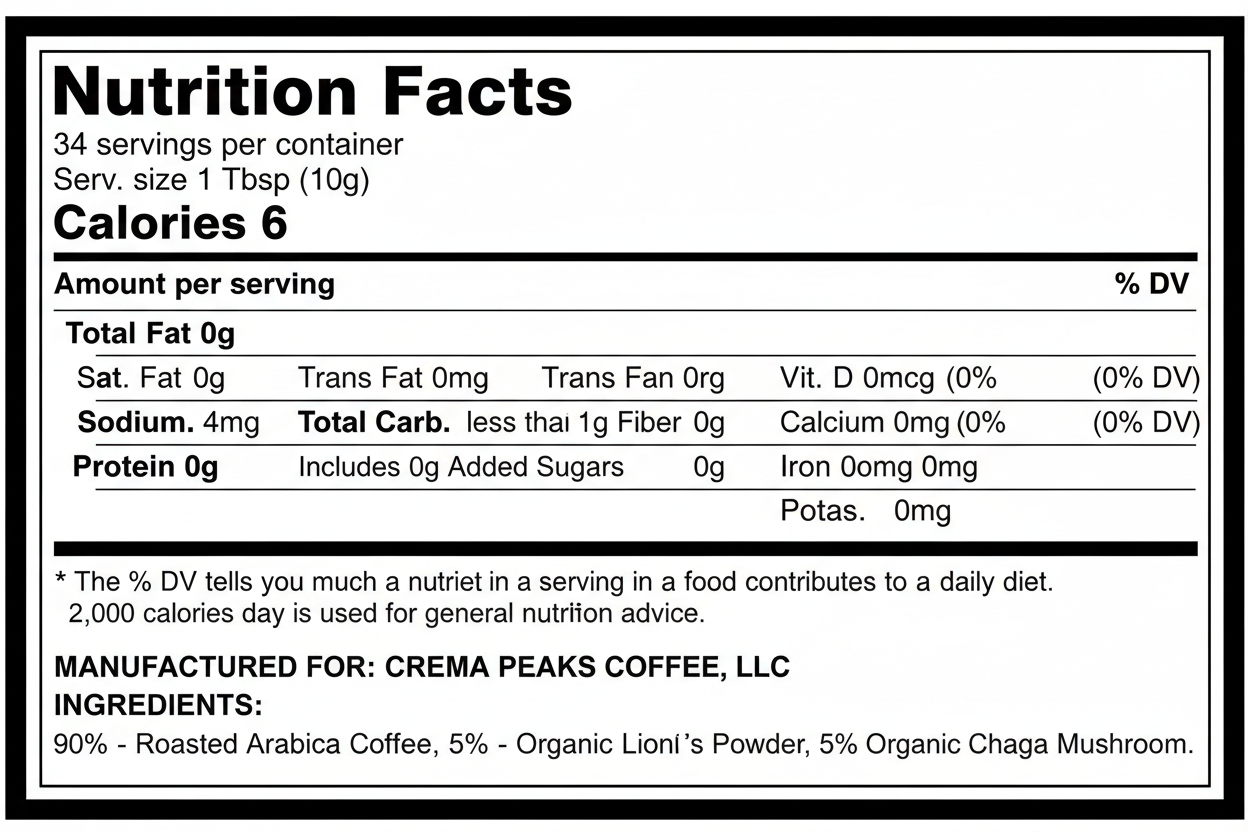 Hi-Res Nutrition Label for coffee product