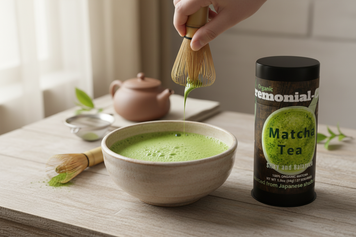 Organic Matcha, Ceremonial-grade Tea crafted for a smooth umami, natural sweetness, and a clean, refreshing finish - Crema Peaks Coffee